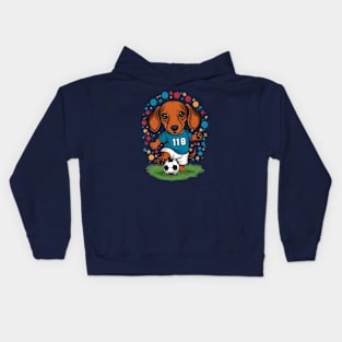 Cute Puppy Dachshund Playing Football Kids Hoodie